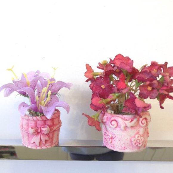 Vintage Spring Mini Artificial Flower and Pot Bow - Picture 2 of 8